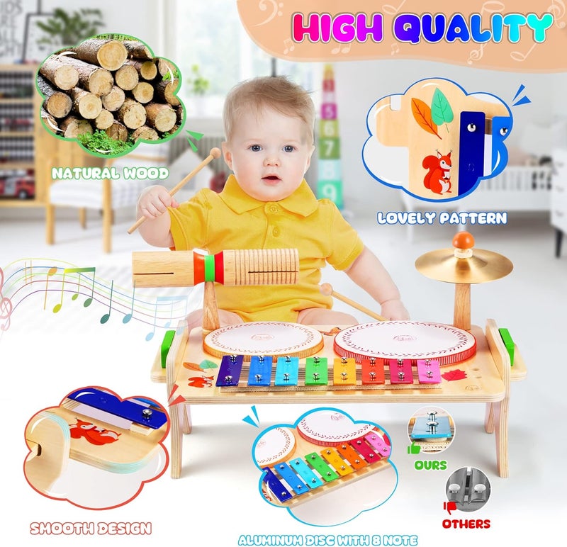 wingyz Store Kids Drum Set for Toddlers Baby Music Instruments 7 in 1 Montessori Preschool Musical Toys Children Drum kit Xylophone Tambourine Birthday Gifts for Boys and Girls - Image 3